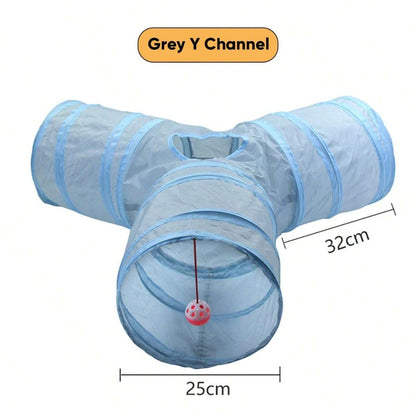 Gray 3-Way Foldable Pet Cat Tunnel Tube Toy Kitten Tunnel Toy With Peep Hole Pet Training Interactive Toy Tunnel Tube