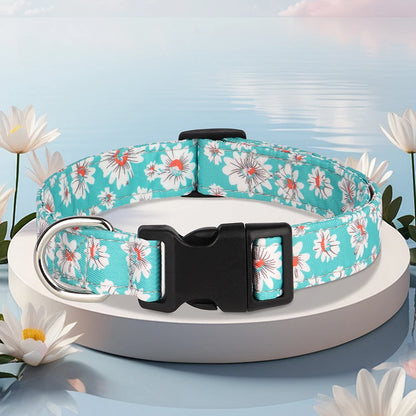Nylon Print Dog Collar Adjustable Pet Collars Flower Print For Small Medium Large Dogs Chihuahua Pug Dog Accessories With D Ring
