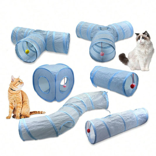 Gray 3-Way Foldable Pet Cat Tunnel Tube Toy Kitten Tunnel Toy With Peep Hole Pet Training Interactive Toy Tunnel Tube