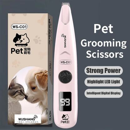 Pet Dog Electric Groomer Trimmer with LED Light Waterproof Pet Foot Hair Trimmer Low Noise Cat Dog Face Foot Ear Hip Paw Shaver