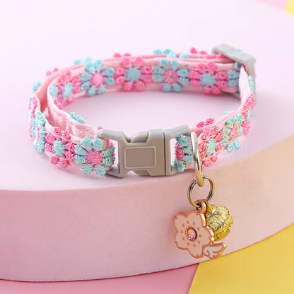 Pet Necklace Colorful Lace Flower Cat Collar Puppy Jewelry Collar Bell Collar Cat Collar