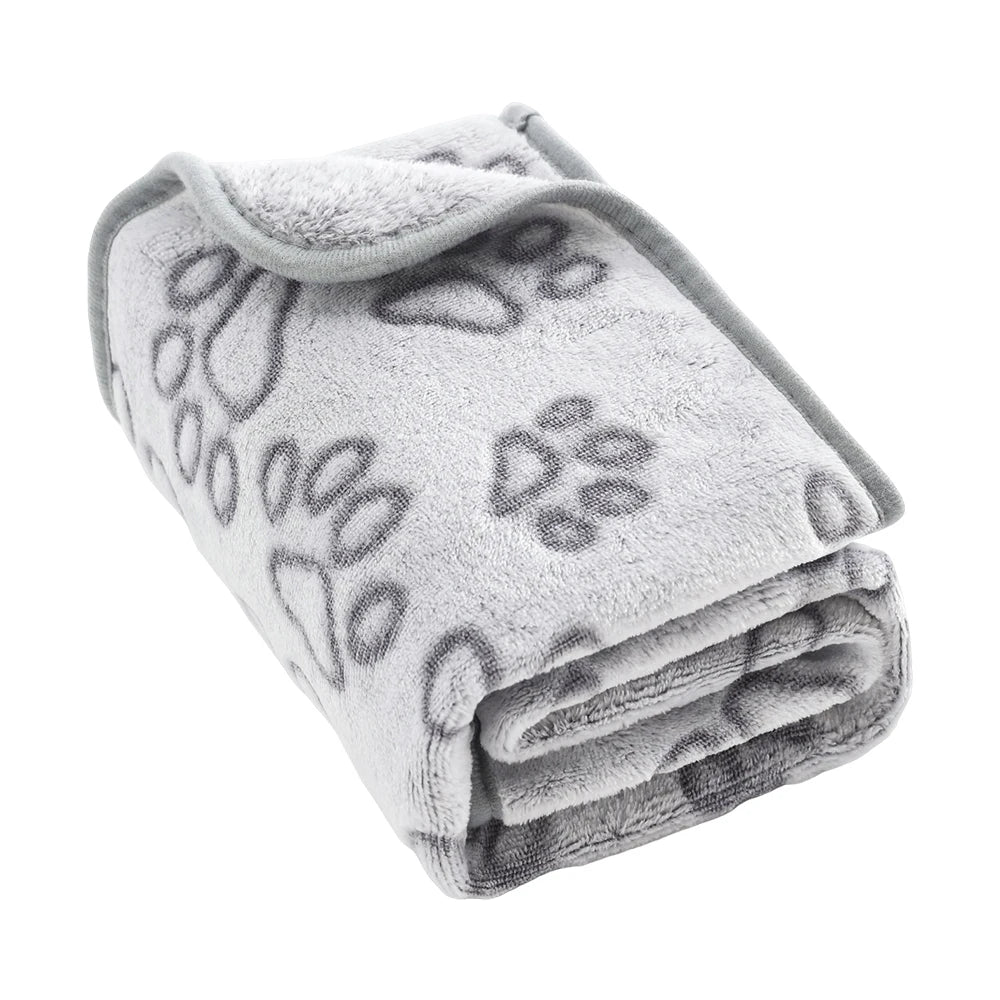 Cute Dog Paw Print Pet Blanket Soft Flannel Plush Mat for Cats Small & Medium Dogs Machine Washable 3 Sizes Winter Warmth