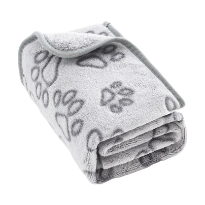 Cute Dog Paw Print Pet Blanket Soft Flannel Plush Mat for Cats Small & Medium Dogs Machine Washable 3 Sizes Winter Warmth