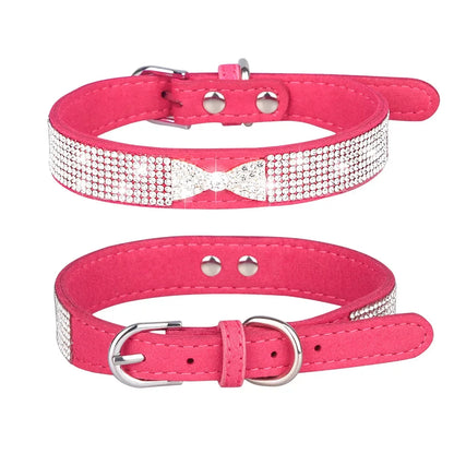 Bow Rhinestone Dog Collar Small and Medium-sized Crown Pet Collar Comfortable Leather