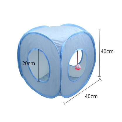 Gray 3-Way Foldable Pet Cat Tunnel Tube Toy Kitten Tunnel Toy With Peep Hole Pet Training Interactive Toy Tunnel Tube