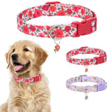 CP612--adjustable polyester collar, pet dog floral collar, rose printed collar with flower pendants, suit for dogs and cats.