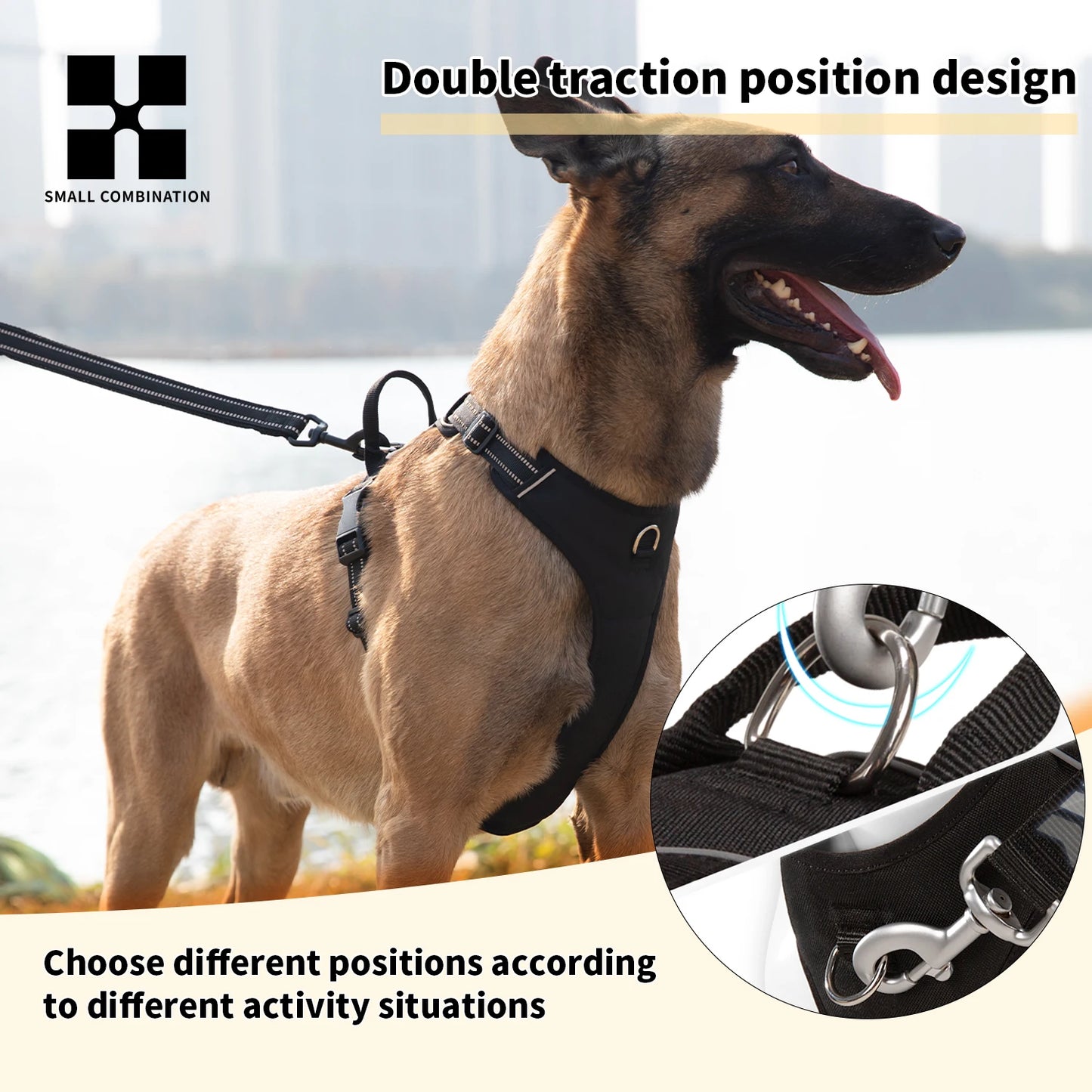 SMALL COMBINATION Dog Harness No Pull Reflective Pet Dog Chest Harness Adjustable for Small Medium Large Dogs Outdoor Walking