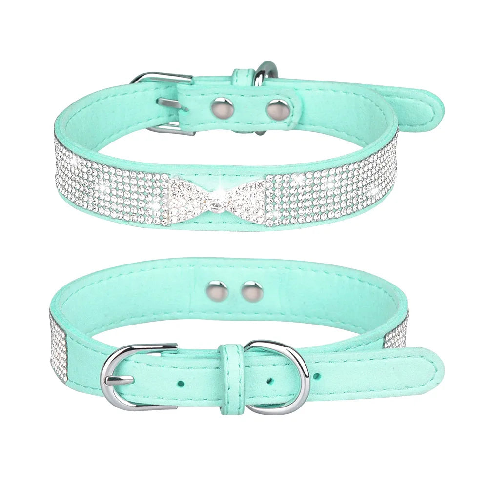 Bow Rhinestone Dog Collar Small and Medium-sized Crown Pet Collar Comfortable Leather