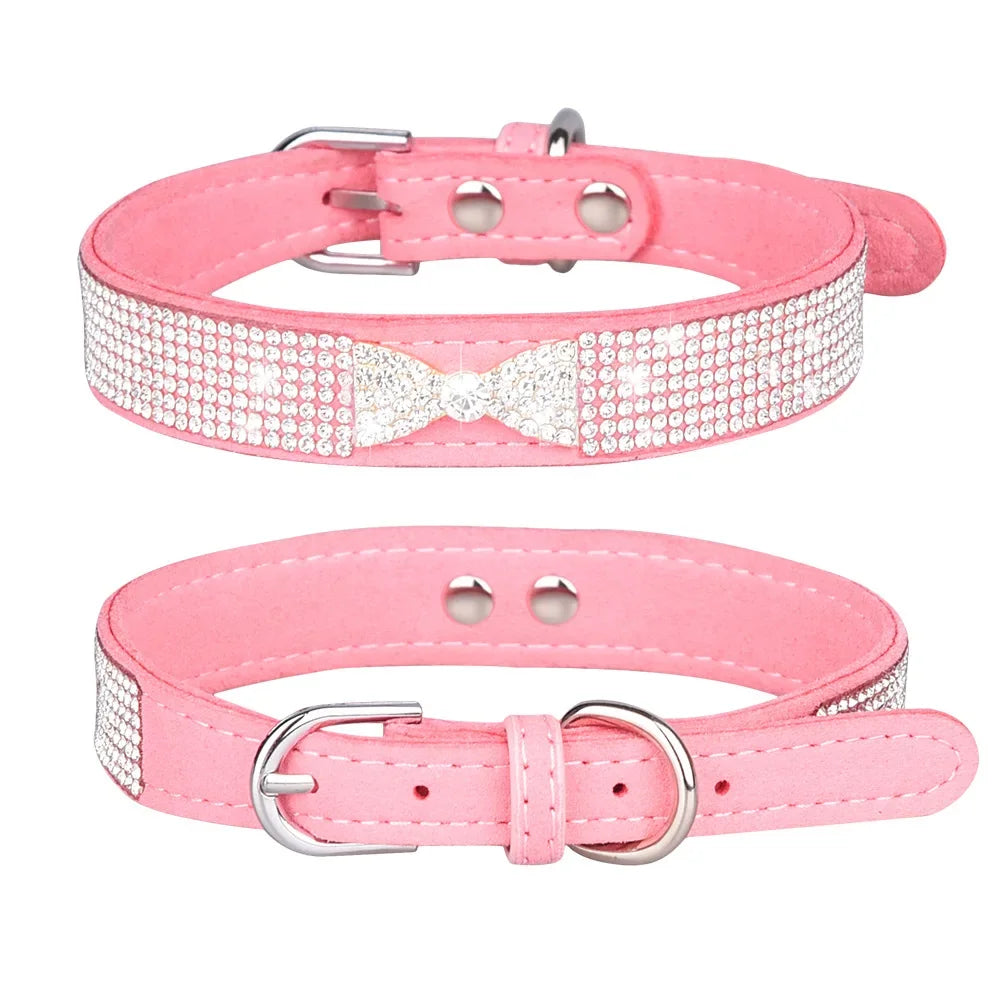 Bow Rhinestone Dog Collar Small and Medium-sized Crown Pet Collar Comfortable Leather