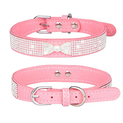 Bow Rhinestone Dog Collar Small and Medium-sized Crown Pet Collar Comfortable Leather
