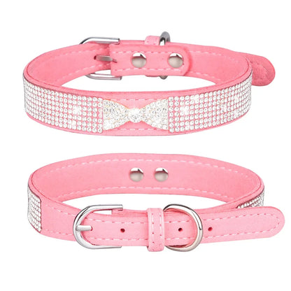 Bow Rhinestone Dog Collar Small and Medium-sized Crown Pet Collar Comfortable Leather