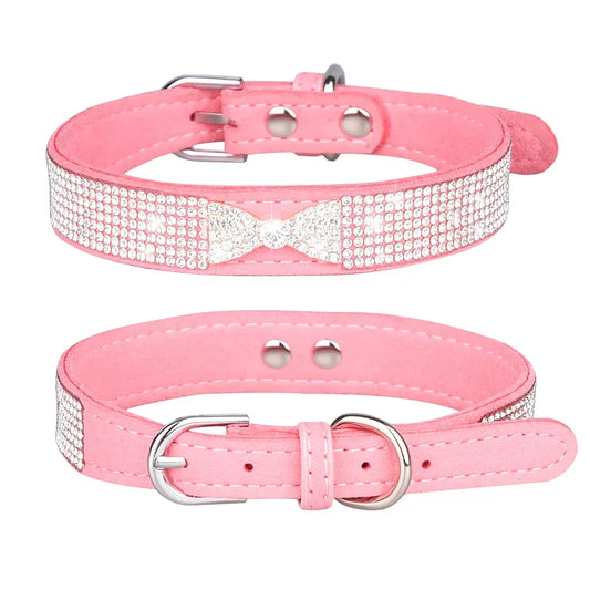 Bow Rhinestone Dog Collar Small and Medium-sized Crown Pet Collar Comfortable Leather