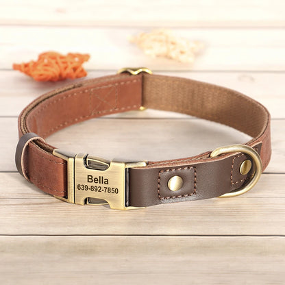 Leather Dog Collar Engraved Dog Collars Adjustable Pet Buckle ID Necklace Durable for Small Medium Large Dogs Pug