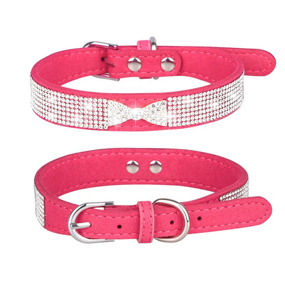 Bow Rhinestone Dog Collar Small and Medium-sized Crown Pet Collar Comfortable Leather