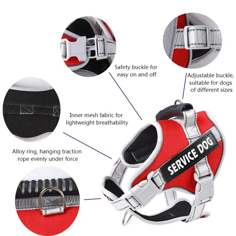 Dog Vest Harness and Patches Set with leash，Reflective Dog Vest with Handle for Small, Medium, Large, and Extra-Large Dogs