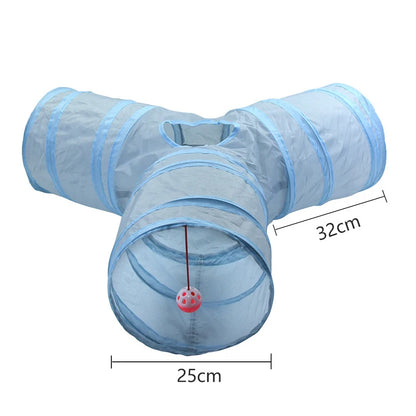 Gray 3-Way Foldable Pet Cat Tunnel Tube Toy Kitten Tunnel Toy With Peep Hole Pet Training Interactive Toy Tunnel Tube