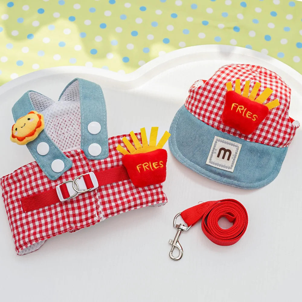 Three-piece Set Pet Cat Dog Chest Harness Traction Rope and Sun Hat Set Spring Summer Breathable Puppy Harness Dog Baseball Cap