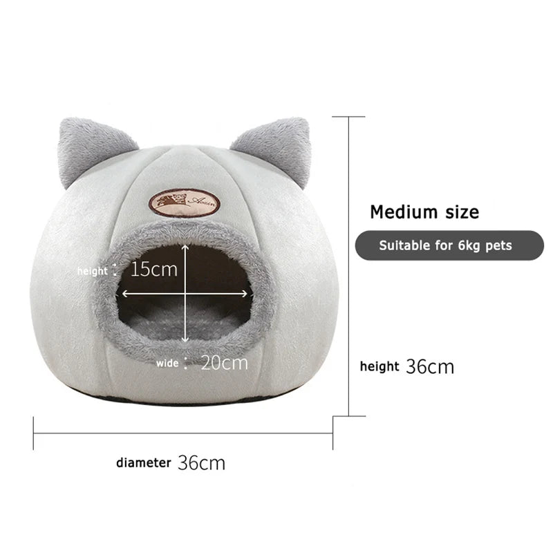 Winter Warm And Cold Proof Cat Bed Cozy Cat Cave Bed Cat Tent With Removable Cushion Pillow Cat Head Shape Cute Pet Supplies