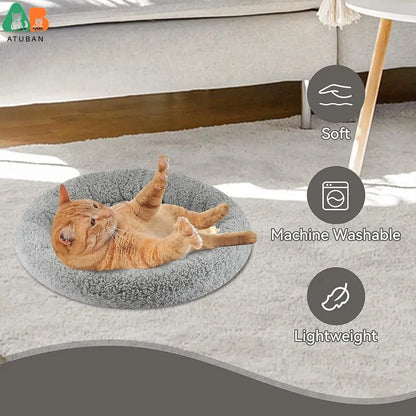 ATUBAN Cat Bed for Indoor Cats, Round Cat Bed for Curl Sleep Basic Pet Mat Wahable Bed for Small Puppy Cats Rabbit, Medium
