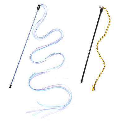Interactive Cats Toys Long Satin Ribbon Cat Teaser Rod Toy Kitten Playing Teaser Wand Toy Cat Stick Toy