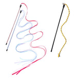 Interactive Cats Toys Long Satin Ribbon Cat Teaser Rod Toy Kitten Playing Teaser Wand Toy Cat Stick Toy