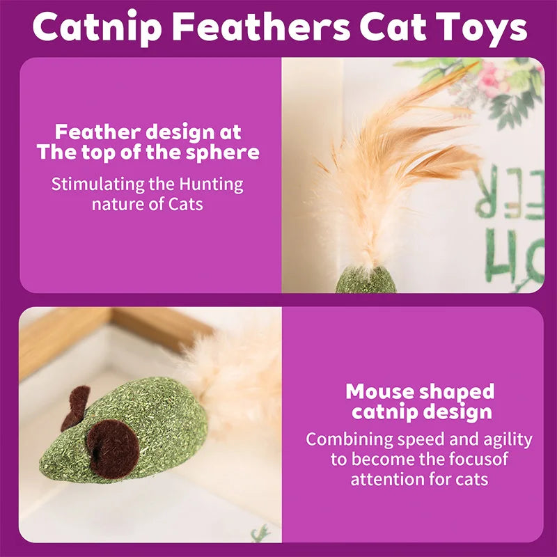 Mouse Cat Toys Catnip Feather Ball Self Cleaning Teeth Interactive Home Chasing Game Toy Products Cat Mint Ball Training Toys