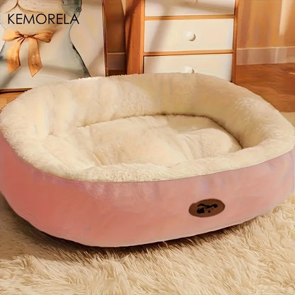 Plush Oval Pet Bed for Dogs and Cats, Thickened achine Washable All-Season Dog Cat Cushion for Small Medium Large Breeds