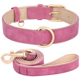 Soft Padded Dog Collar Leash Set PU Leather Pet Dog Collars Necklace With Walking Lead Rope Adjustable For Small Medium Dogs Pug