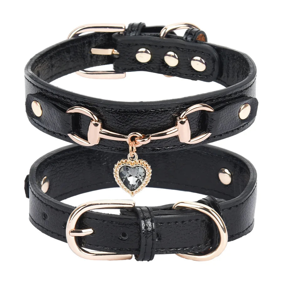 Shiny Rhinestone Pet Collar Love Jewelry Dog Collar Comfortable Leather Dog Adjustable Collar