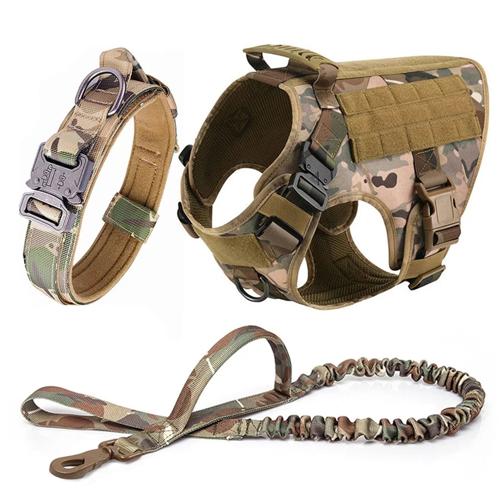 Dog Harness for Large Dogs Collar Leash Molle Pouch Military Harnesses French Bulldog Pet Tactical Training Vest Dog Accessories