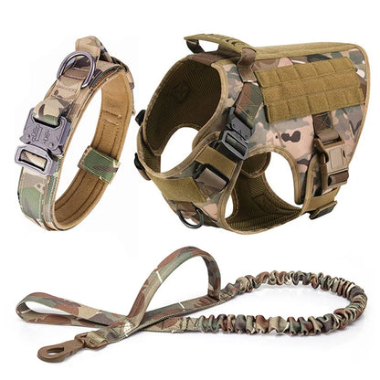 Dog Harness for Large Dogs Collar Leash Molle Pouch Military Harnesses French Bulldog Pet Tactical Training Vest Dog Accessories