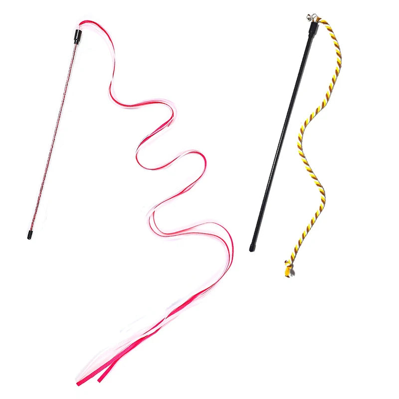 Interactive Cats Toys Long Satin Ribbon Cat Teaser Rod Toy Kitten Playing Teaser Wand Toy Cat Stick Toy