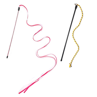 Interactive Cats Toys Long Satin Ribbon Cat Teaser Rod Toy Kitten Playing Teaser Wand Toy Cat Stick Toy