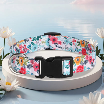Nylon Print Dog Collar Adjustable Pet Collars Flower Print For Small Medium Large Dogs Chihuahua Pug Dog Accessories With D Ring
