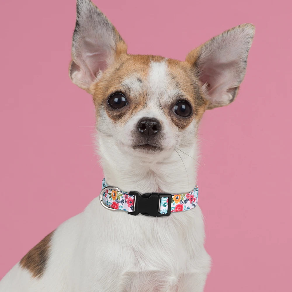 Nylon Print Dog Collar Adjustable Pet Collars Flower Print For Small Medium Large Dogs Chihuahua Pug Dog Accessories With D Ring