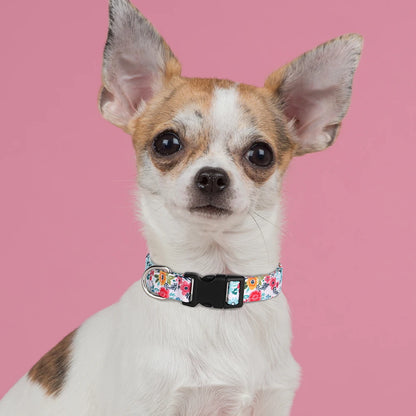 Nylon Print Dog Collar Adjustable Pet Collars Flower Print For Small Medium Large Dogs Chihuahua Pug Dog Accessories With D Ring