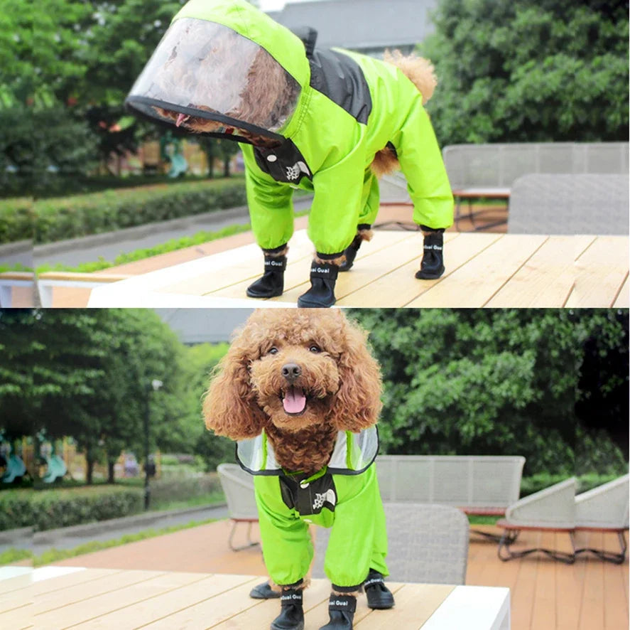Pet Dog Raincoat Transparent Hooded Jumpsuit Dogs Waterproof Coat Water Resistant Clothes for Dogs Cats Jacket Pet Supplies