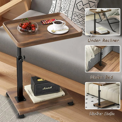 Adjustable Rolling Cart Overbed Bedside Table Laptop Desk Medical Home Bed Food Tray 360° Rotatable Sofa Tray Table Home Office