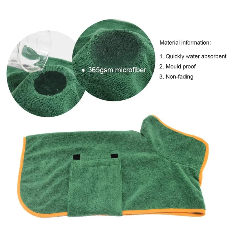 Dog Bathrobe Towel Pet Drying Coat Clothes Adjustable Pet Towel For Large Medium Small Dogs Cat Microfiber Absorbent Beach Towel