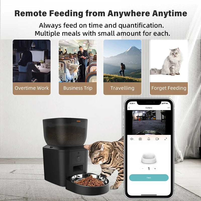5G Automatic Cat Feeder With 1080p Camera Video WiFi Cat Food Dispenser Pet Smart Voice Recorder Remote Control Pet Auto Feeder
