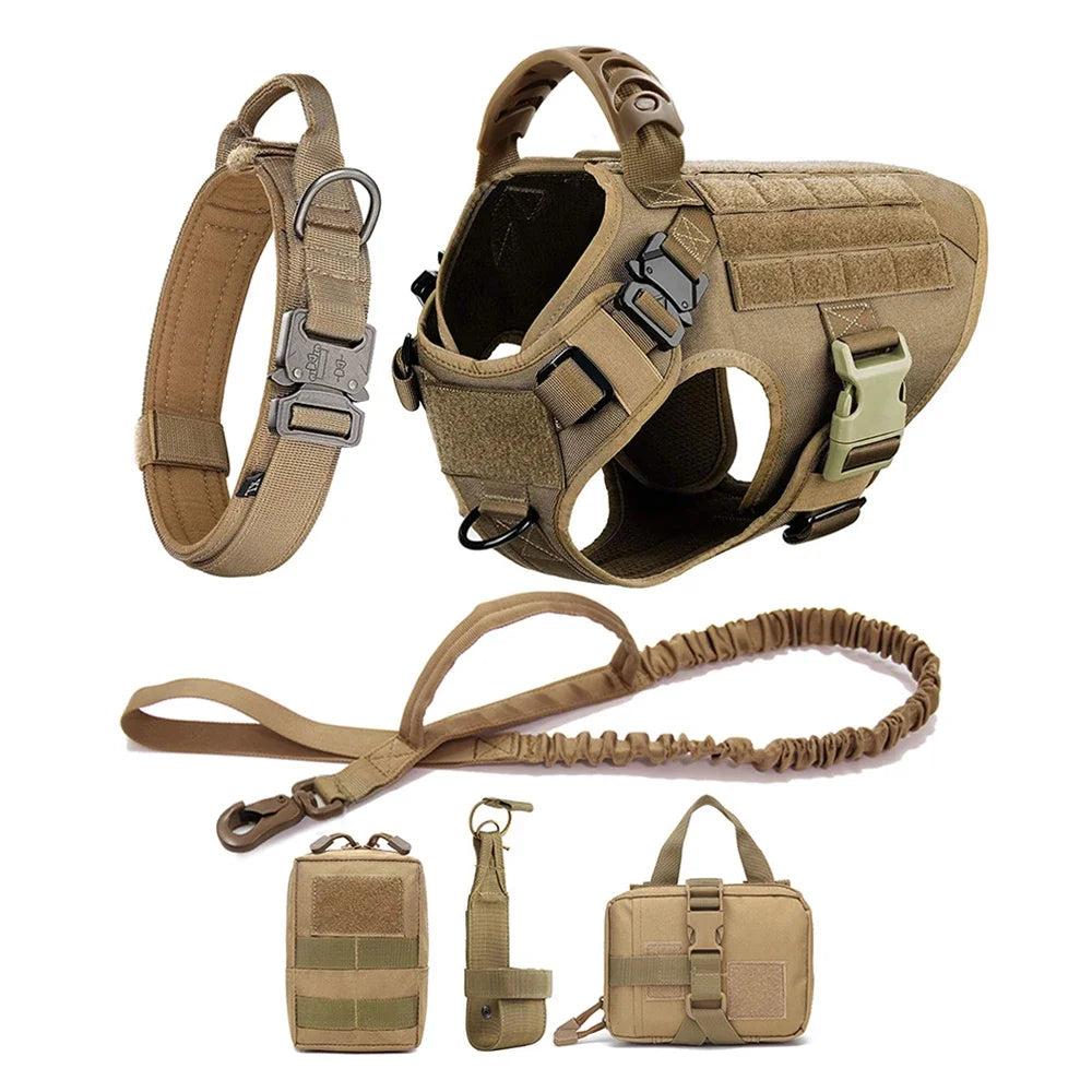 Dog Harness for Large Dogs Collar Leash Molle Pouch Military Harnesses French Bulldog Pet Tactical Training Vest Dog Accessories