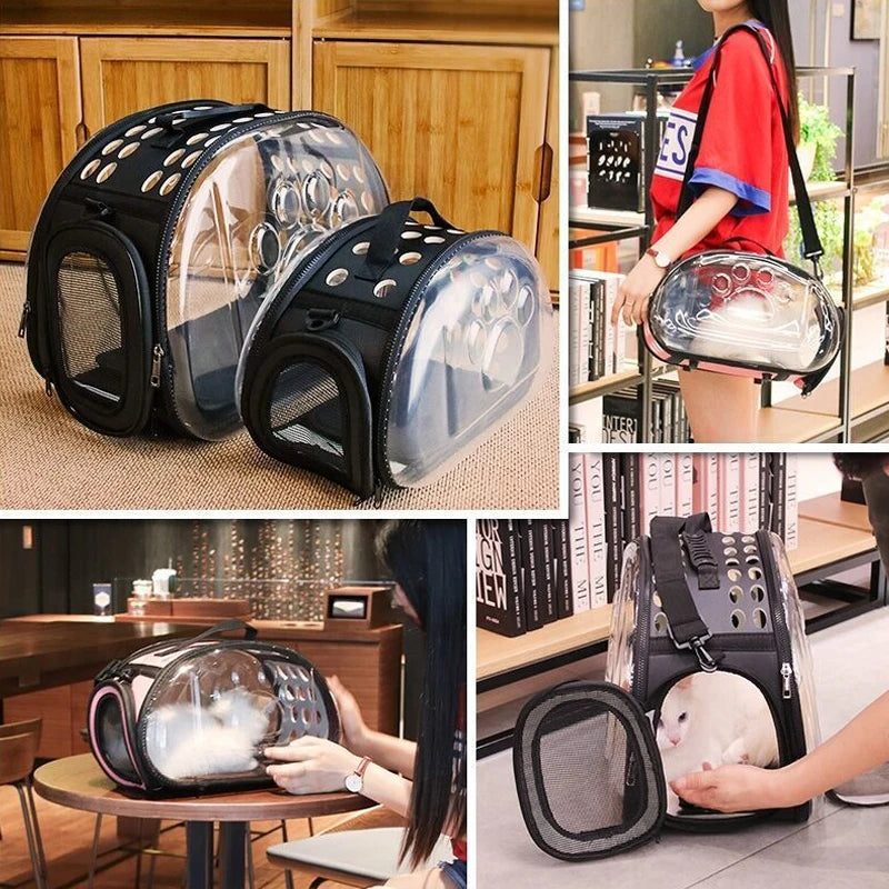 Transparent Foldable Outdoor Pet Travel Carrier Bag Handbag Puppy & Kitten Capsule Transparent Portable Shoulder Strap Bag