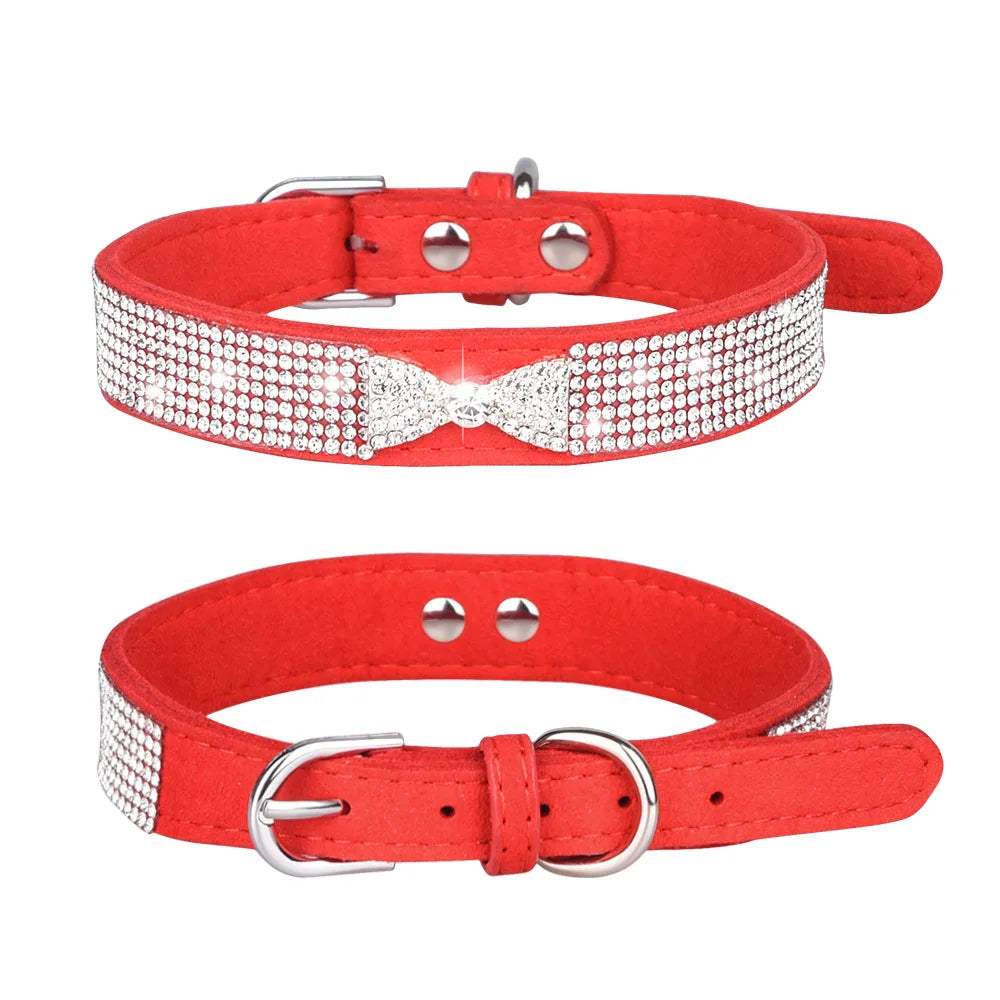 Bow Rhinestone Dog Collar Small and Medium-sized Crown Pet Collar Comfortable Leather