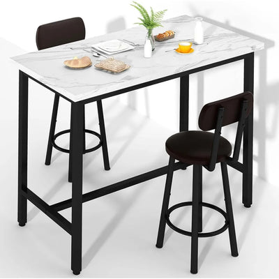 Rectangle Dining Table Set for 2 With MDF Tabletop & PU Leather Chairs - Bar Pub Set for Small Space Kitchen, Living Room,