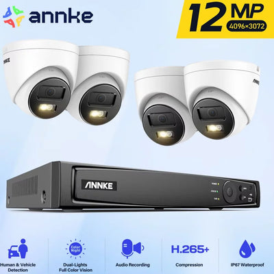 ANNKE 12MP Dual Light Smart Video Surveillance Kit 2/4PCS POE Camera 12MP NVR Smart Home Camera 8CH NVR Outdoor Built-in mic