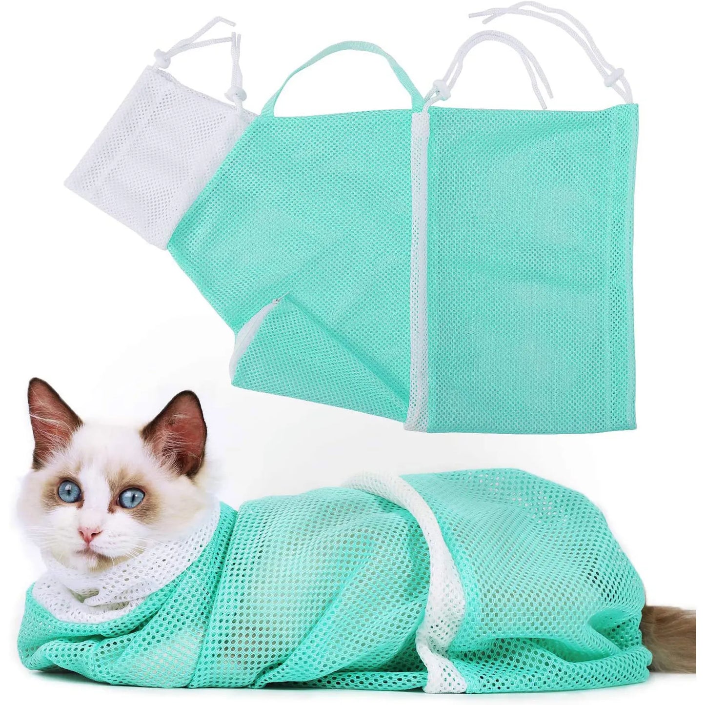 Mesh Cat Grooming Bathing Bag Adjustable Cats Washing Bags Oxford Cloth Pet Nail Trimming Clean Anti Scratch Bite Restraint