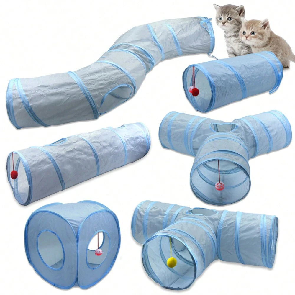 Gray 3-Way Foldable Pet Cat Tunnel Tube Toy Kitten Tunnel Toy With Peep Hole Pet Training Interactive Toy Tunnel Tube