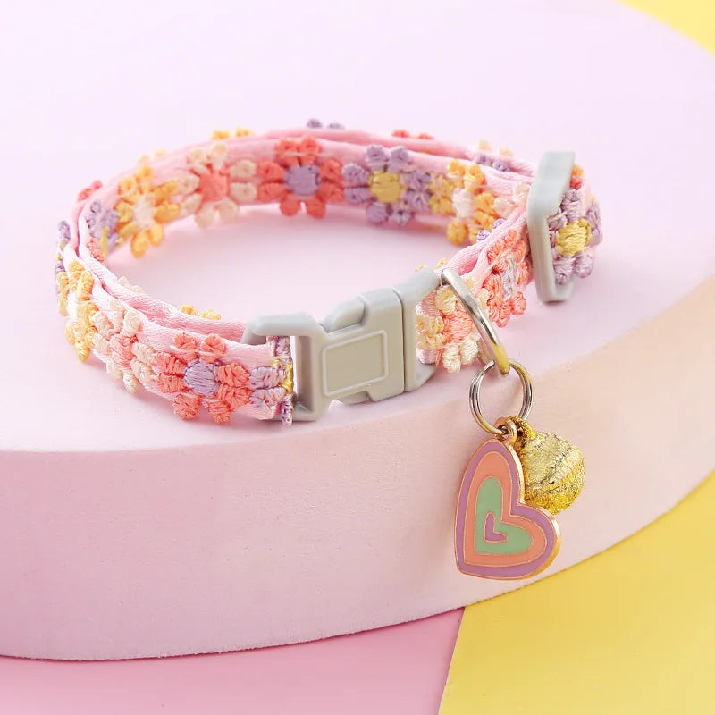 Pet Necklace Colorful Lace Flower Cat Collar Puppy Jewelry Collar Bell Collar Cat Collar