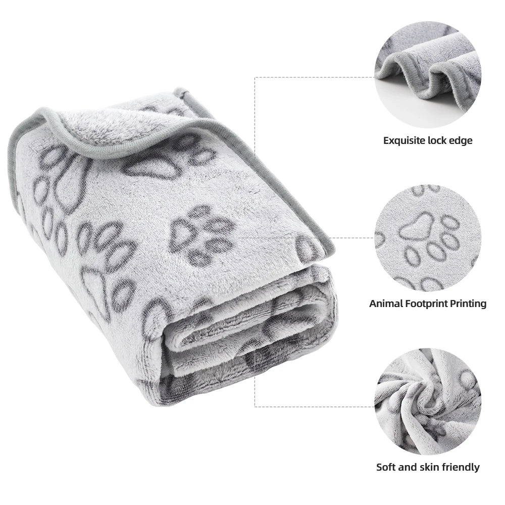 Cute Dog Paw Print Pet Blanket Soft Flannel Plush Mat for Cats Small & Medium Dogs Machine Washable 3 Sizes Winter Warmth