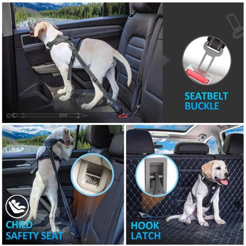 3 In 1 Pet Dog Car Seat Belt Nylon Reflective Adjustable Pet Seat Vehicle Lead Clip Safety Traction Rope for Small Large Dogs